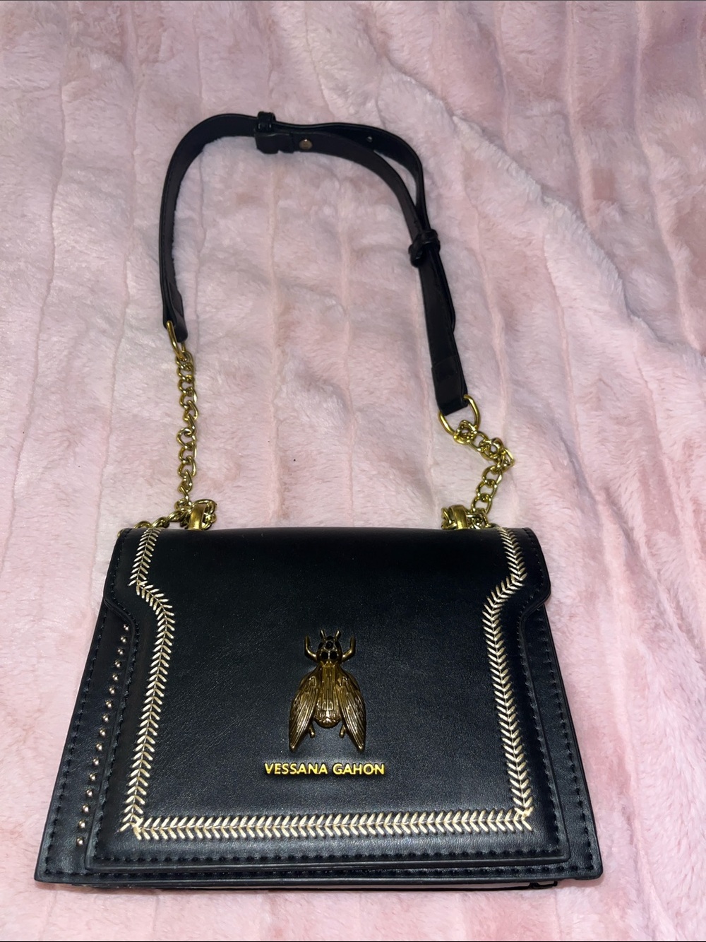 Black Leather Chain Shoulder Bag